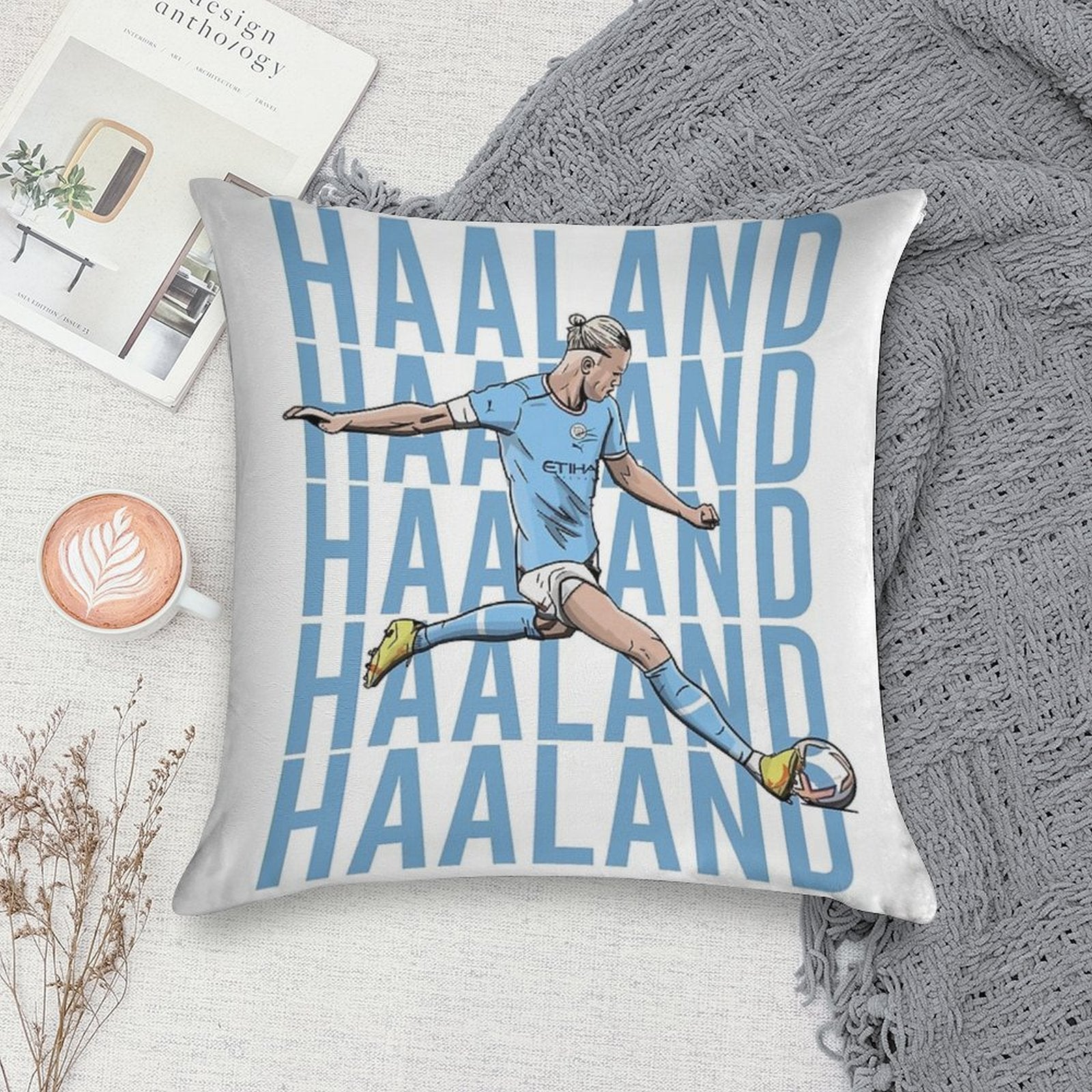 Erling Haaland - Manchester City Illustration Soft Skin-Friendly Throw Pillow