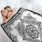 Ornate Baroque Diamonds White Black Purple Greek Key Floral Gift-ready Throw Blanket