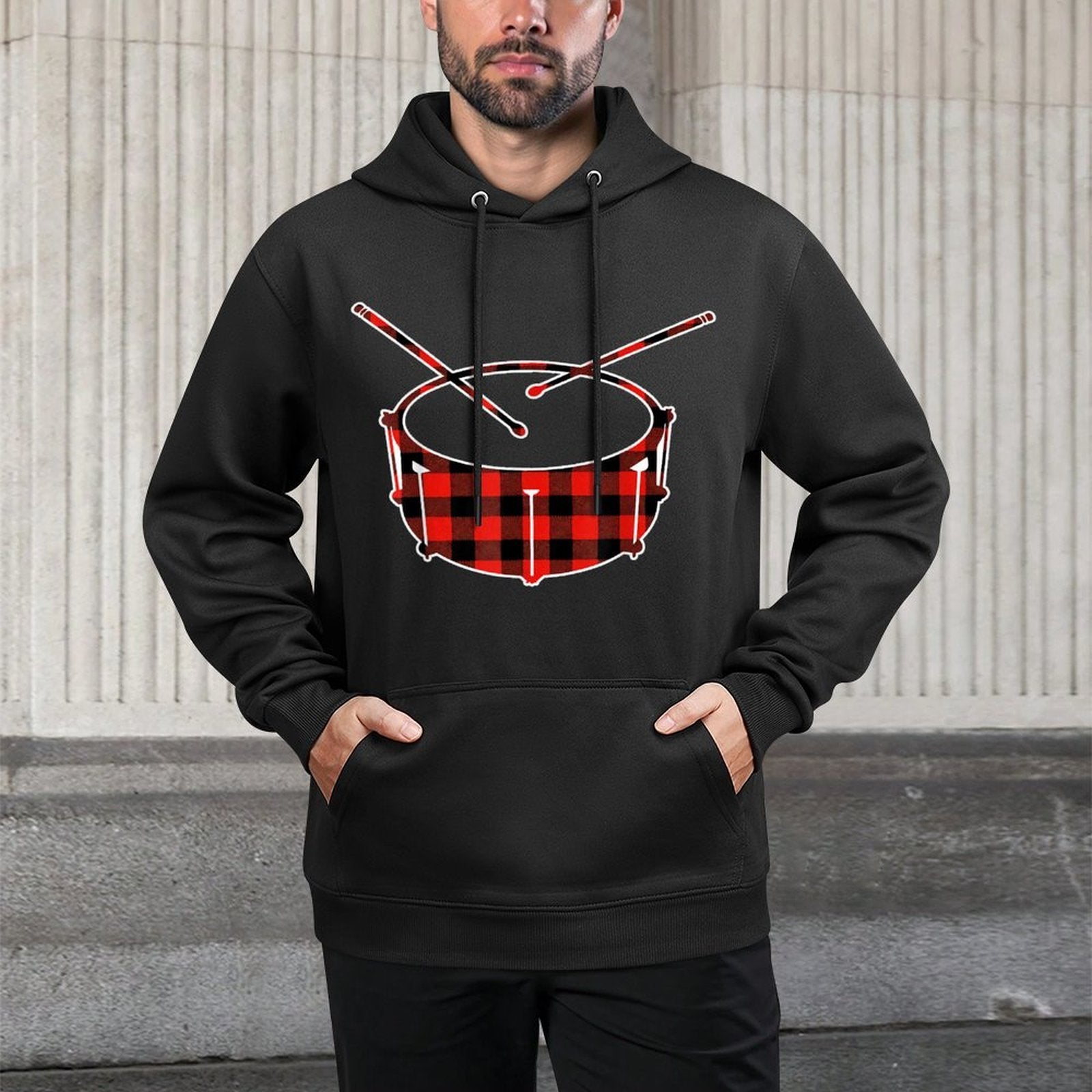 Red Buffalo Plaid Pajama Drum Christmas Colorfast Hoodie