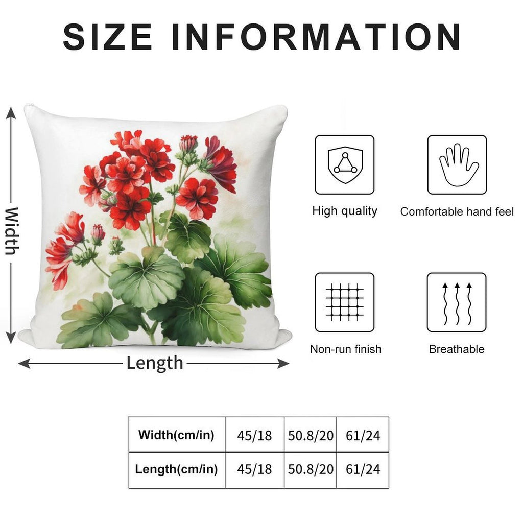 Red Geranium Flowers Soft Home Decor Throw Pillow