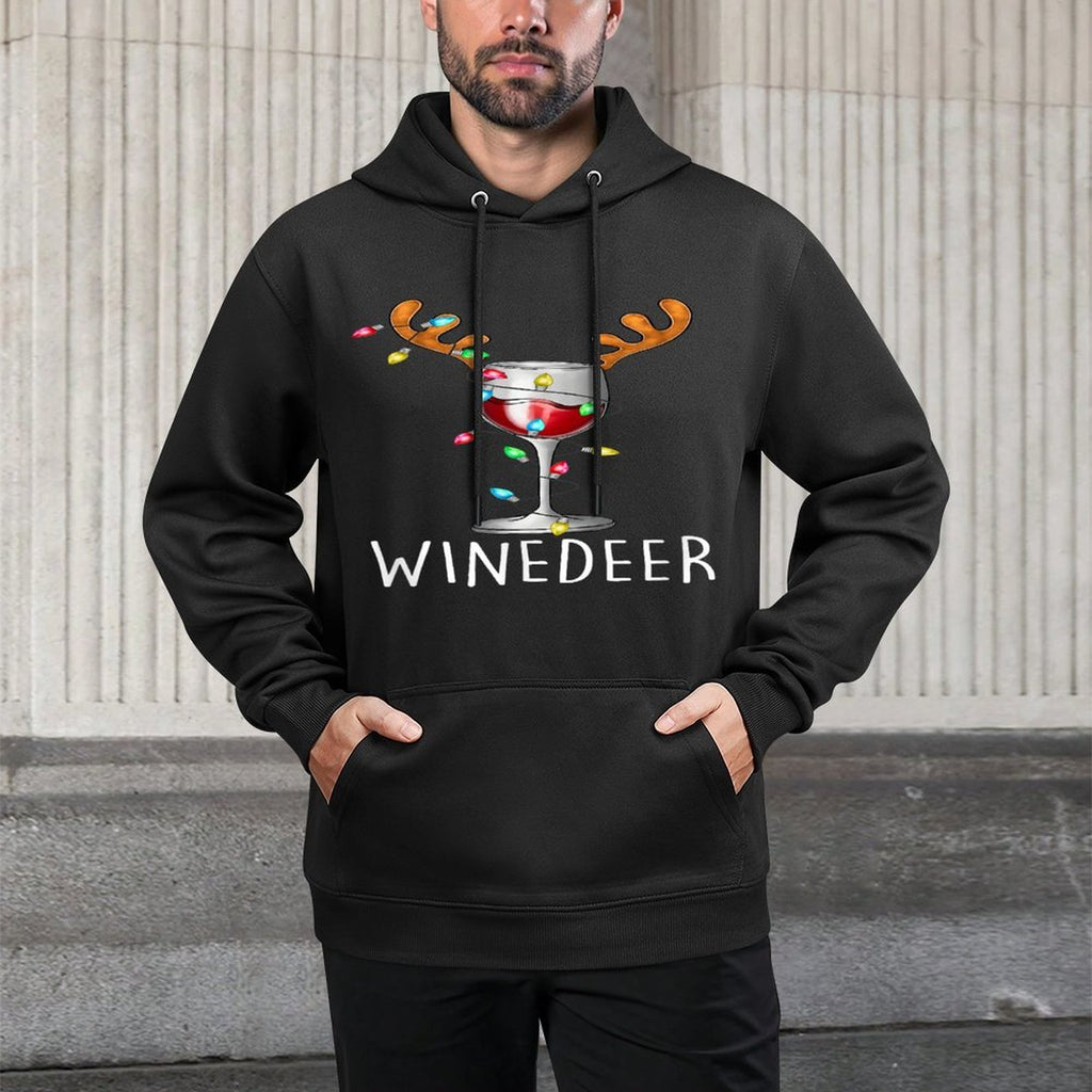 Winedeer Reinbeer Santa Hat Reindeer Couple Xmas Matching Shrink-Resistant Hoodie