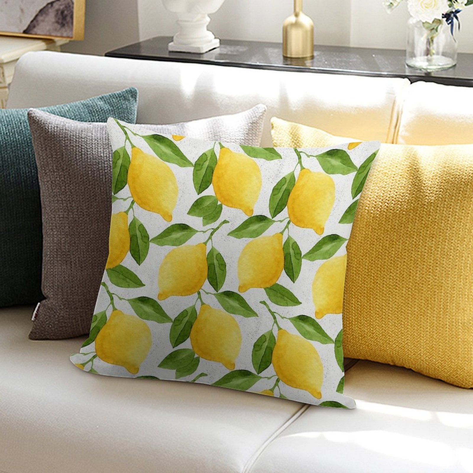 Watercolor Lemon Pattern Soft Decorative Cover Throw Pillow
