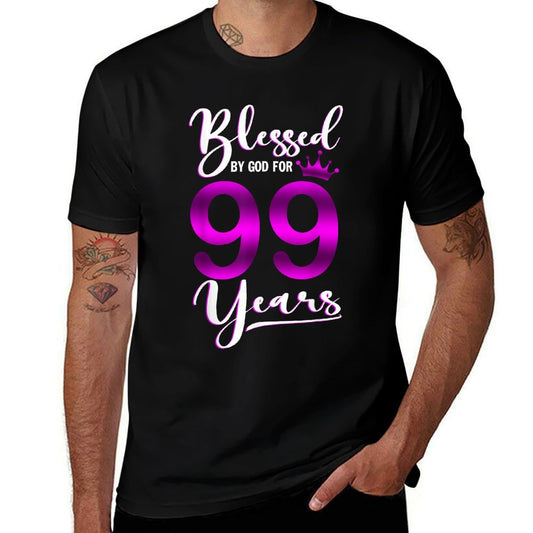 Vintage Blessed by God For 99 Years Old Happy 99th Birthday  High-quality Stitching T-Shirt