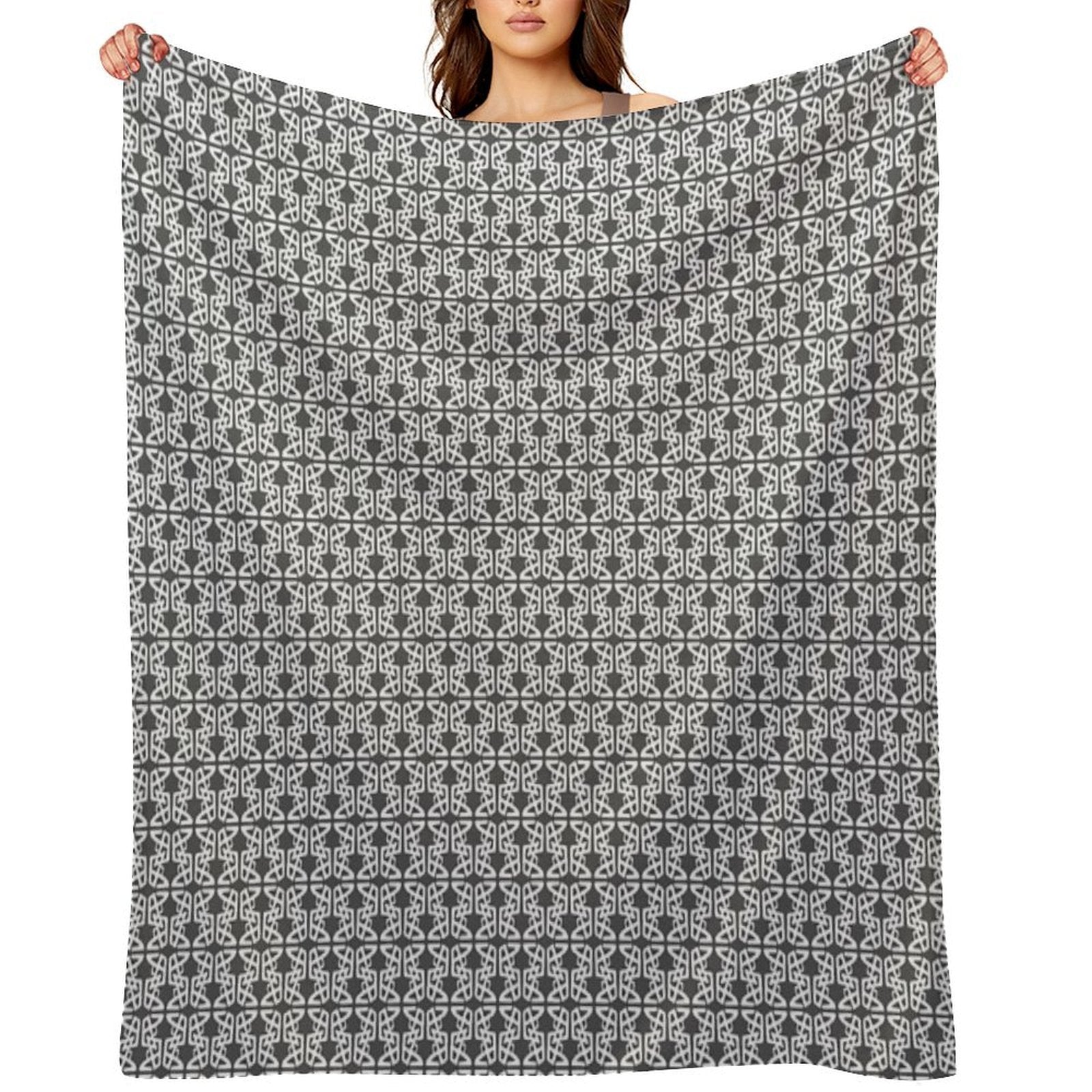 HEXTANGLE. ABSTRACT NOUVEAU PATTERN. GREYWHITE. Premium Throw Blanket