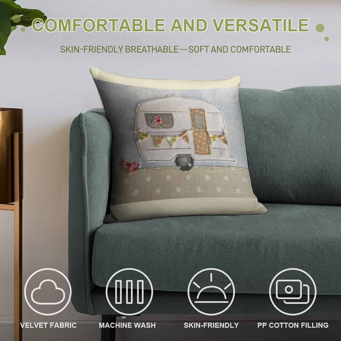#Wedding Vintage Caravan Soft Reinforced Edging Throw Pillow