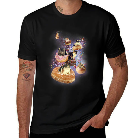 Trendy Cats Flying On Donuts In Space  Trendy Pattern T-Shirt