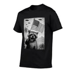 Funny Racoon Selfie with UFOs Meme 4th Of July Men Kid  High-quality Stitching T-Shirt