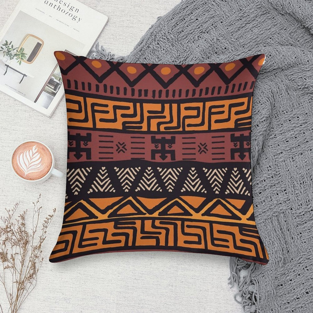 African Tribal Mudcloth Pattern Soft Hidden Zipper Throw Pillow