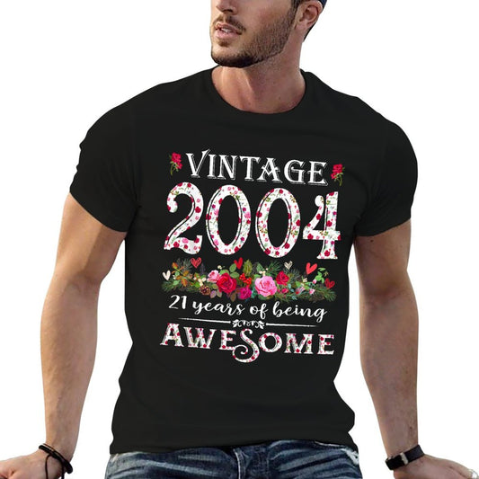 21 Year Old Being Awesome Vintage 2004 Floral 21st Birthday  Soft T-Shirt