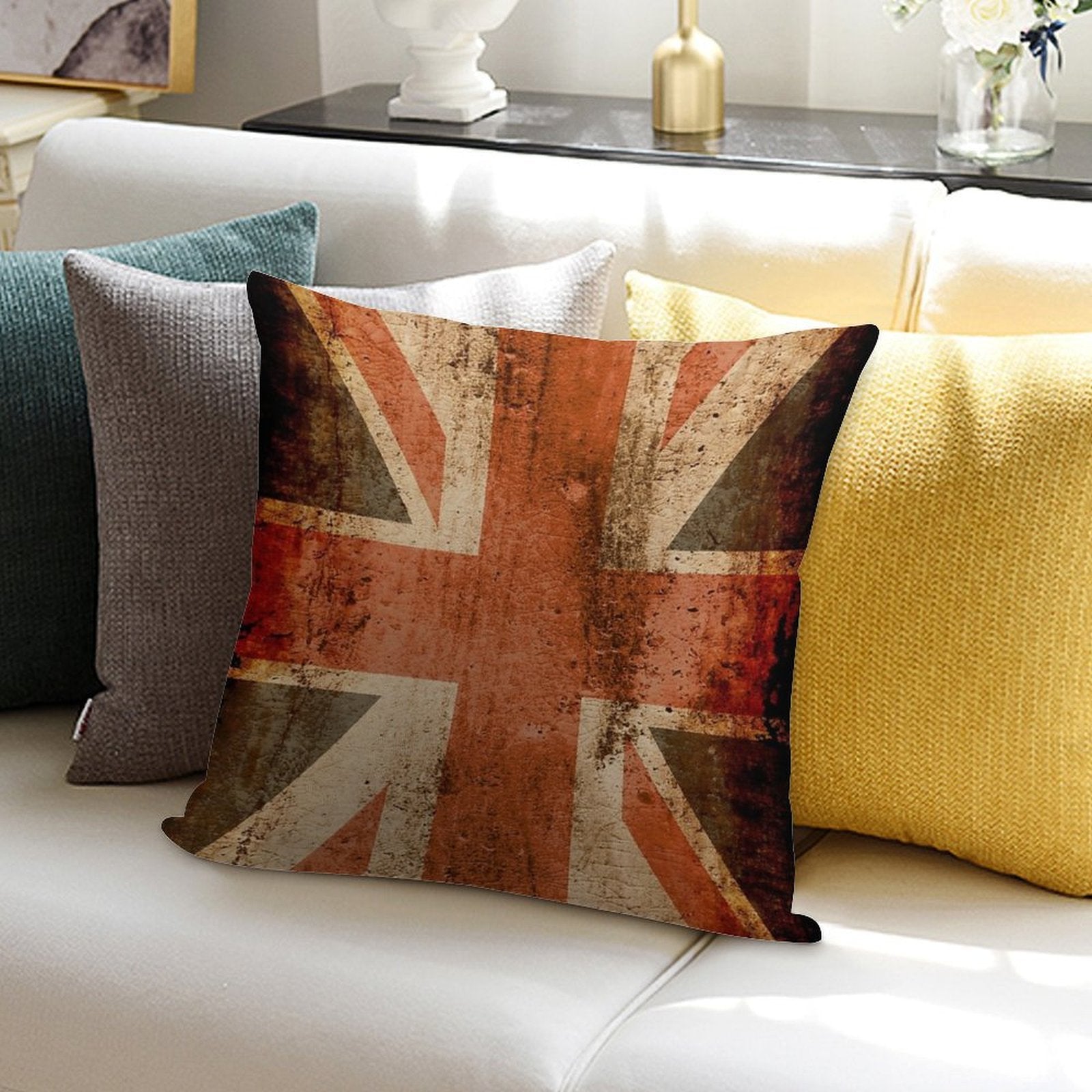 Distressed Union Jack, UK Flag, Great Britain Soft Luxury Feel Throw Pillow
