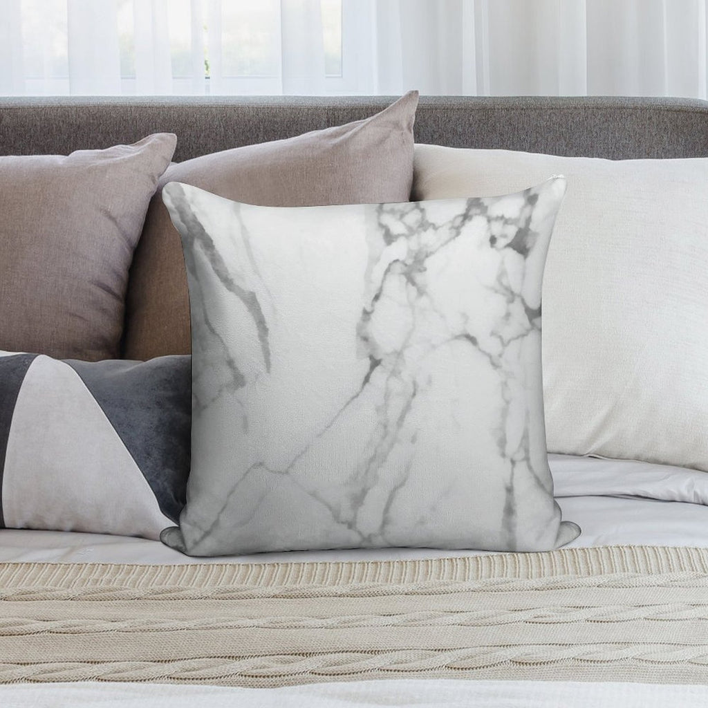 White Marble with Grey Veins Soft Fade-Resistant Throw Pillow