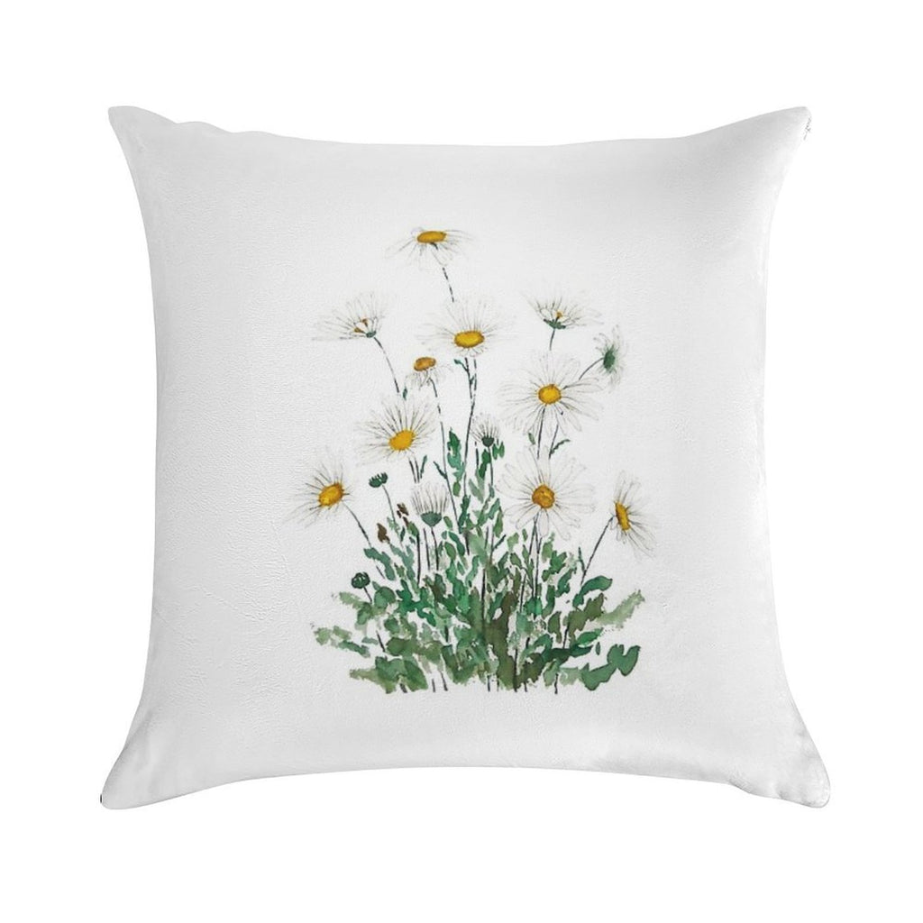 Hand Painted White Margaret Daisy Watercolor Soft Washable Throw Pillow