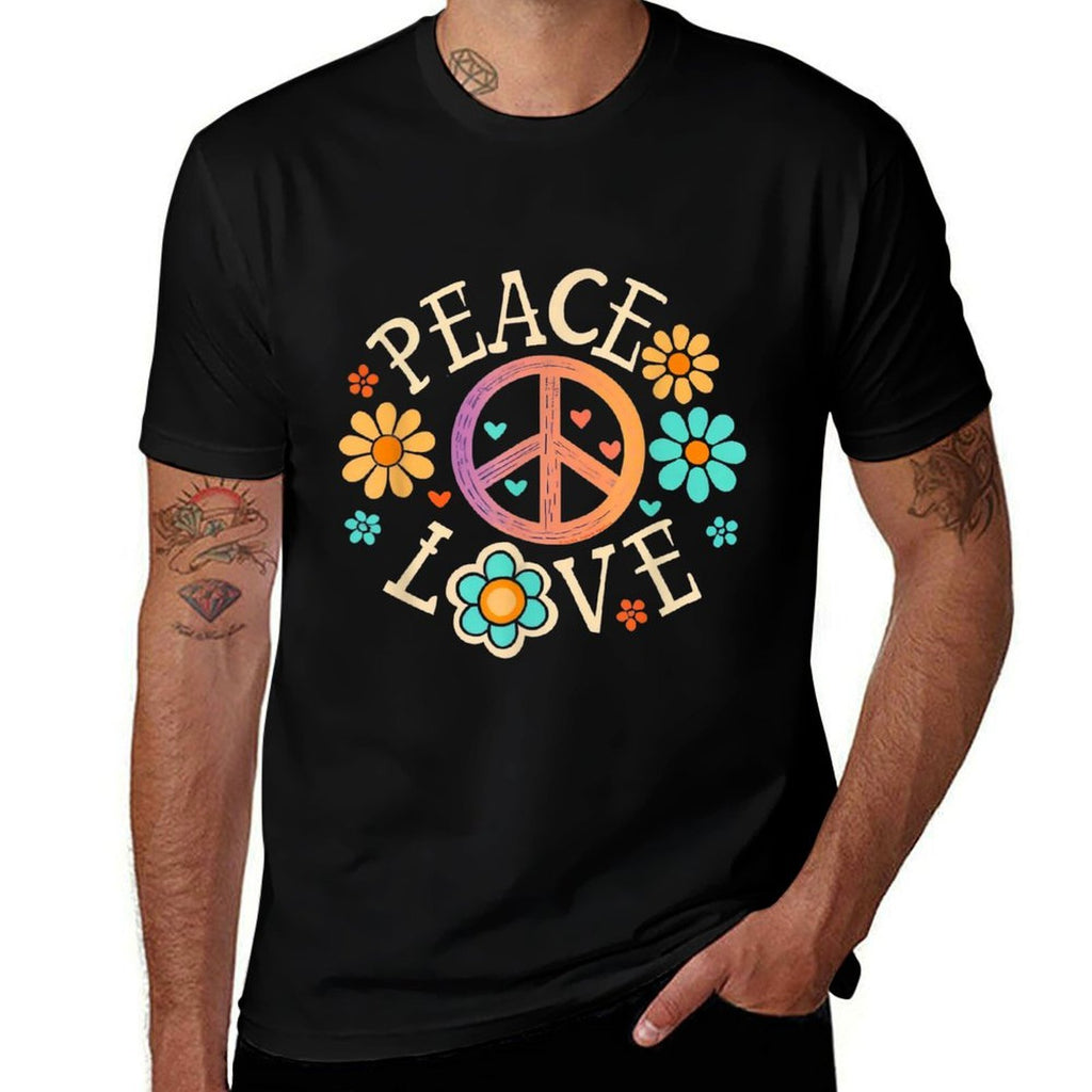 Retro 60s 70s Groovy Hippie Flowers Peace Sign Peace Love  Moisture-wicking T-Shirt