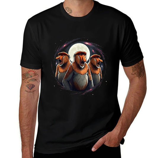 3 Proboscis Monkeys Moon Howling Funny Meme Men Women Kids  Relaxed-fit T-Shirt