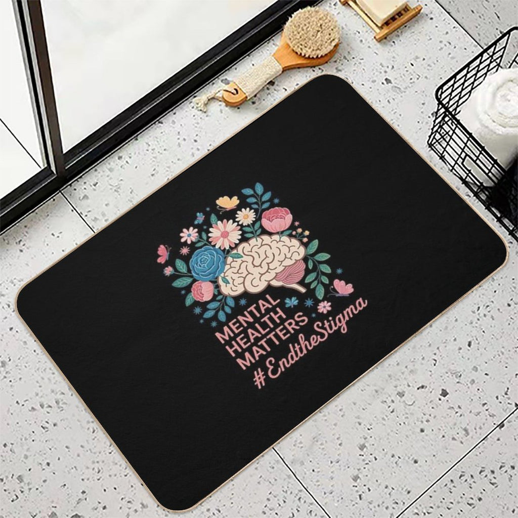 End The Stigma Mental Health Matters Awareness Brain Floral  Odorless Bath Mat