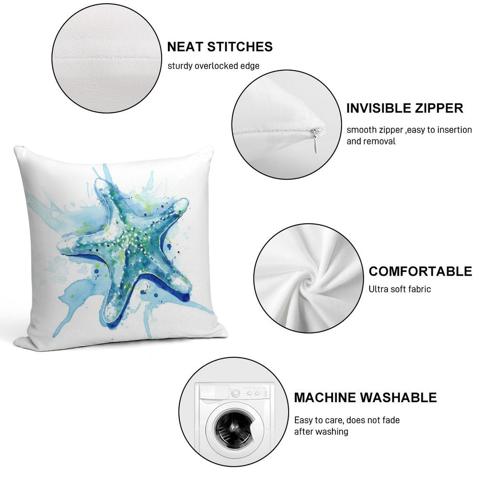 Starfish Waters II Soft Skin-Friendly Throw Pillow