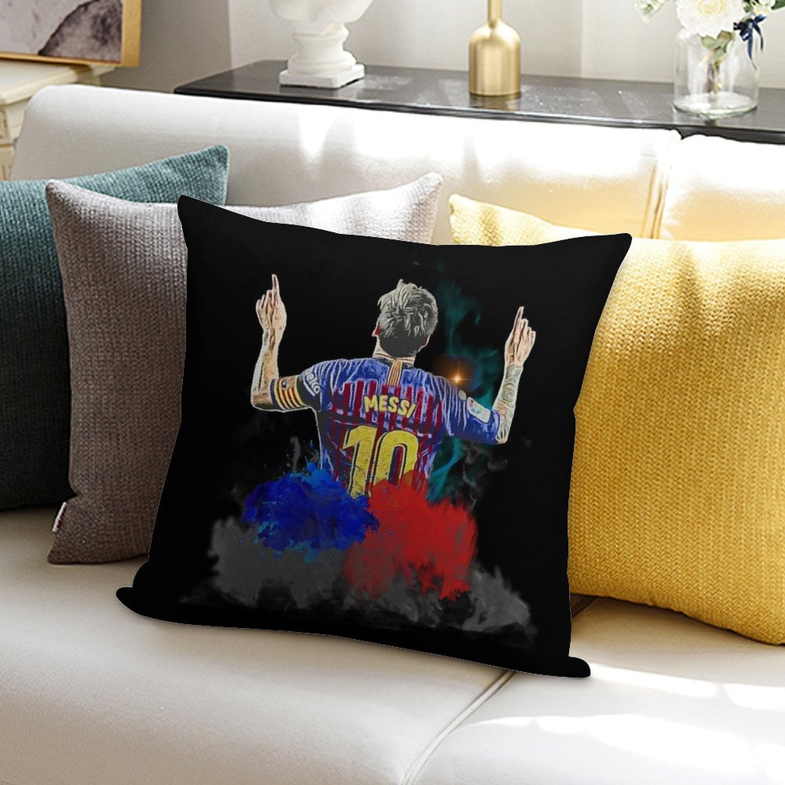 Messi Celebration Digital Artwork Soft Durable Construction Throw Pillow