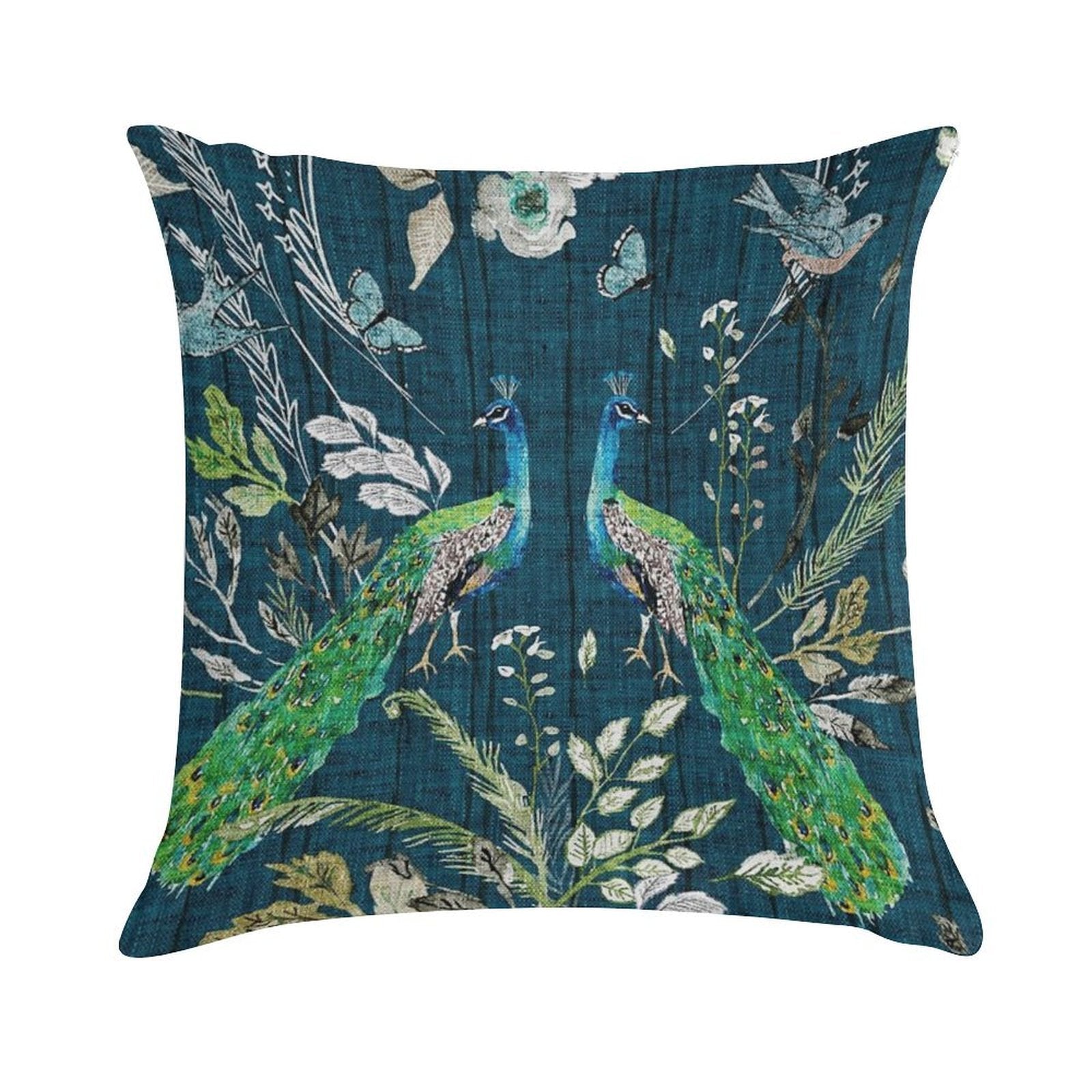 Peacock Chinoiserie (teal) Soft Luxury Feel Throw Pillow