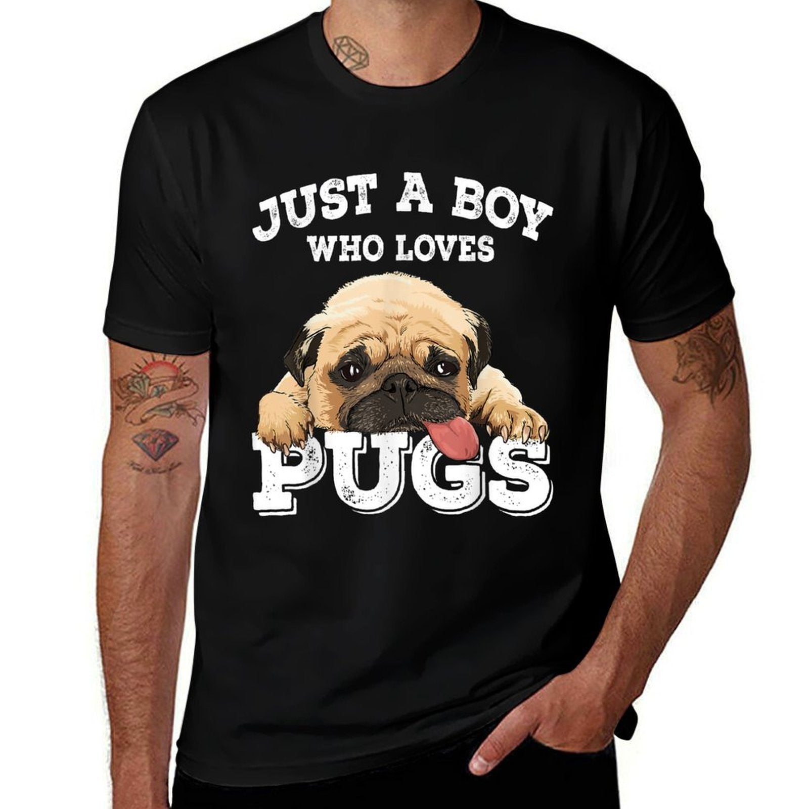Just A Boy Who Loves Pugs Funny Pug Lover Gift for Boys  Tagless Design T-Shirt
