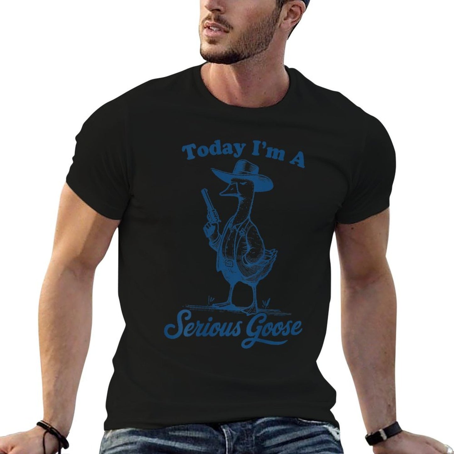 Today Im A Serious Goose Funny Cowboy Goose  Heathered Texture T-Shirt