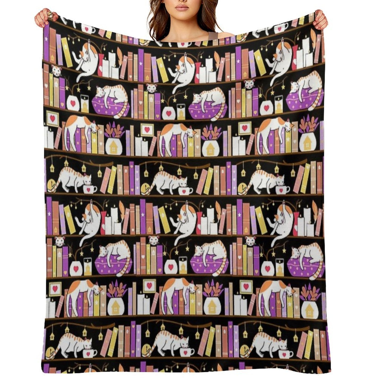 Library Cats - Dreamy Violet Sustainable Throw Blanket