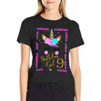 9th Unicorn Birthday Girl Nine Years Old Kids  Trendy Pattern T-Shirt