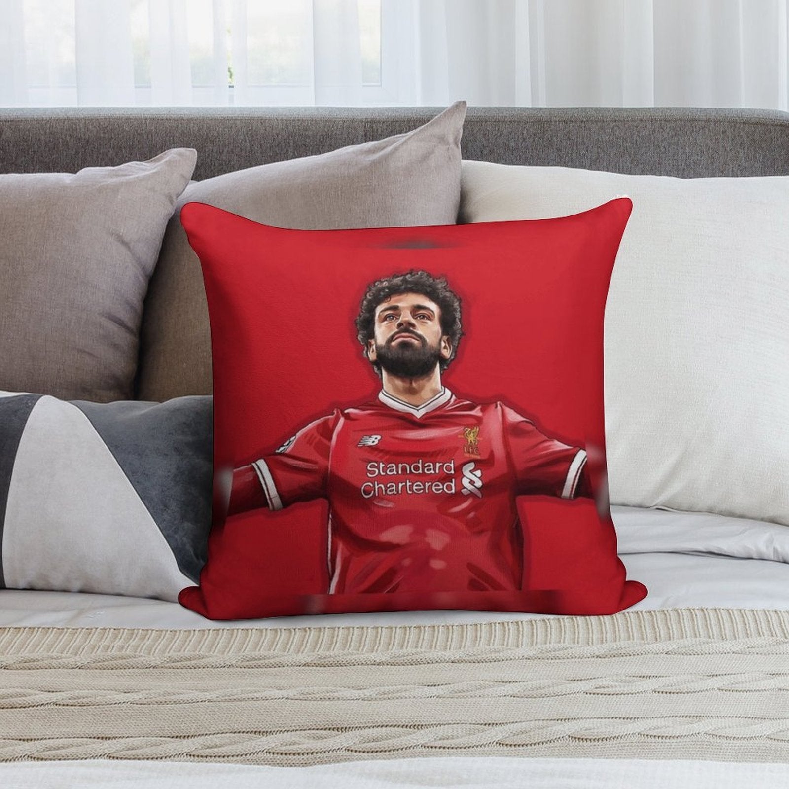 Mohamed Salah of Liverpool Soft Reinforced Edging Throw Pillow