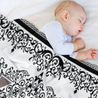 Ornate Baroque Diamonds White Black Purple Greek Key Floral Gift-ready Throw Blanket