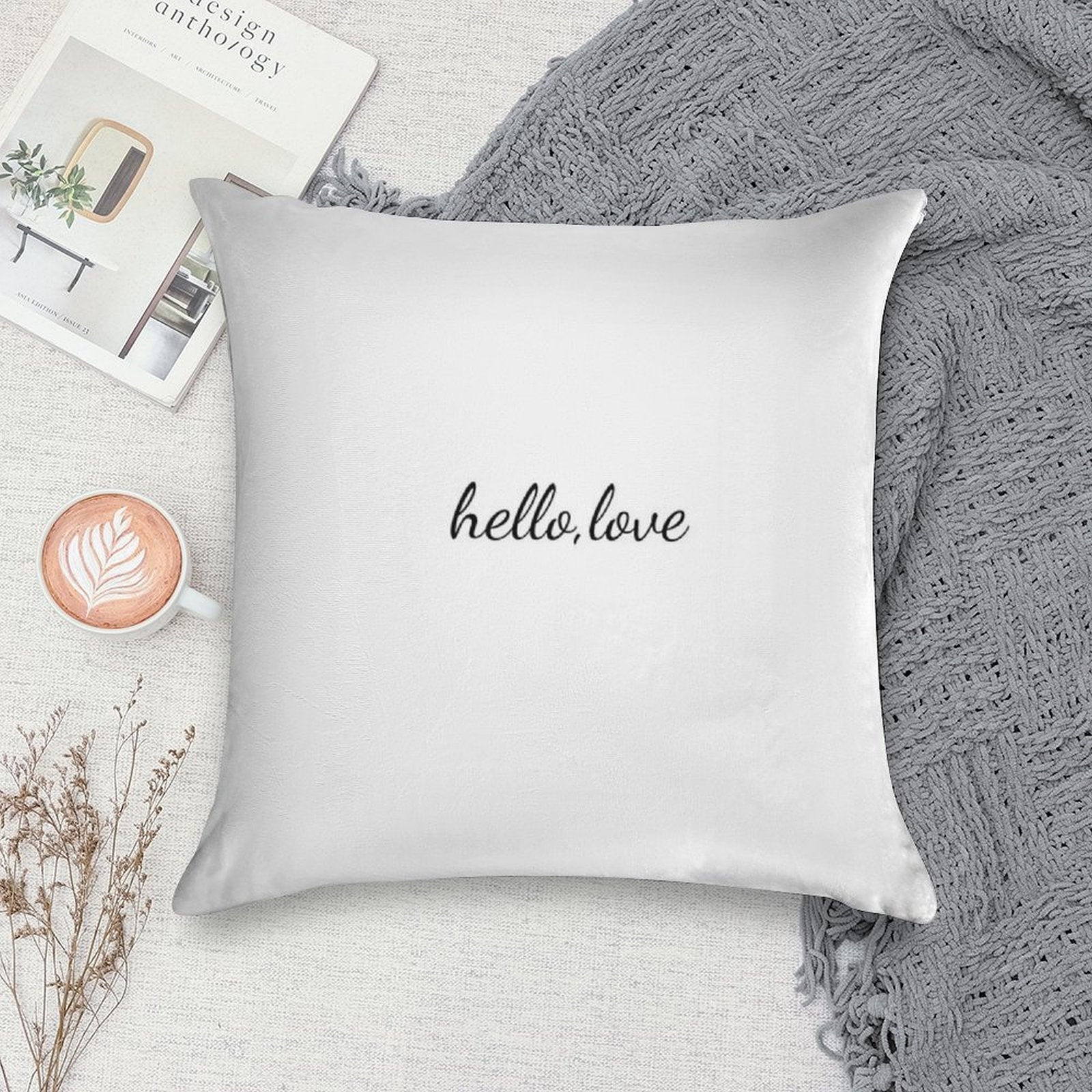Hello Love Quote Soft Hidden Zipper Throw Pillow