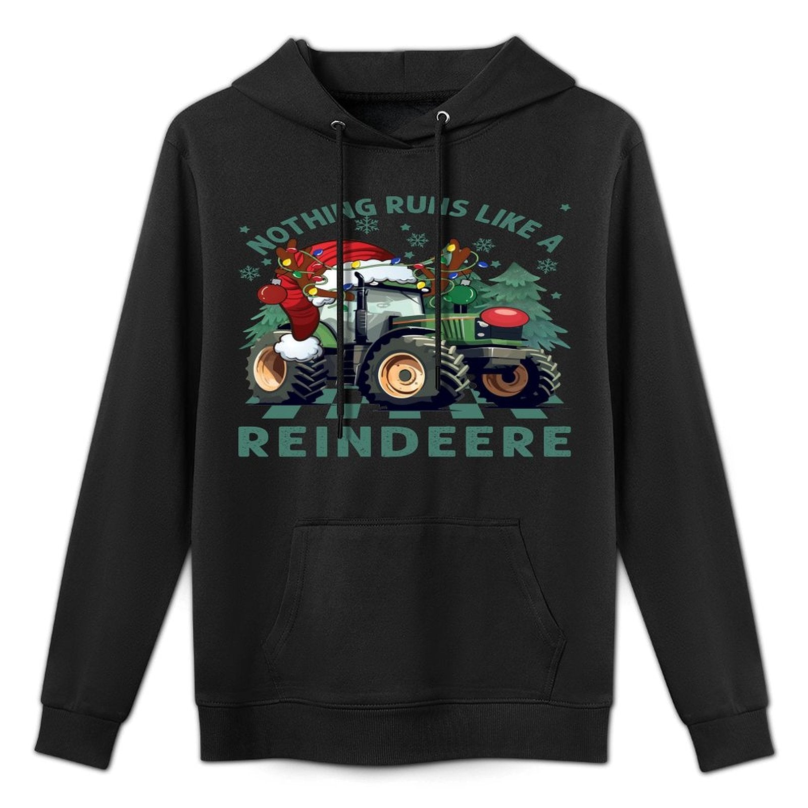 Merry Christmas Nothing Run Like Reindeer Santa Hat Tractor Breathable Fabric Hoodie