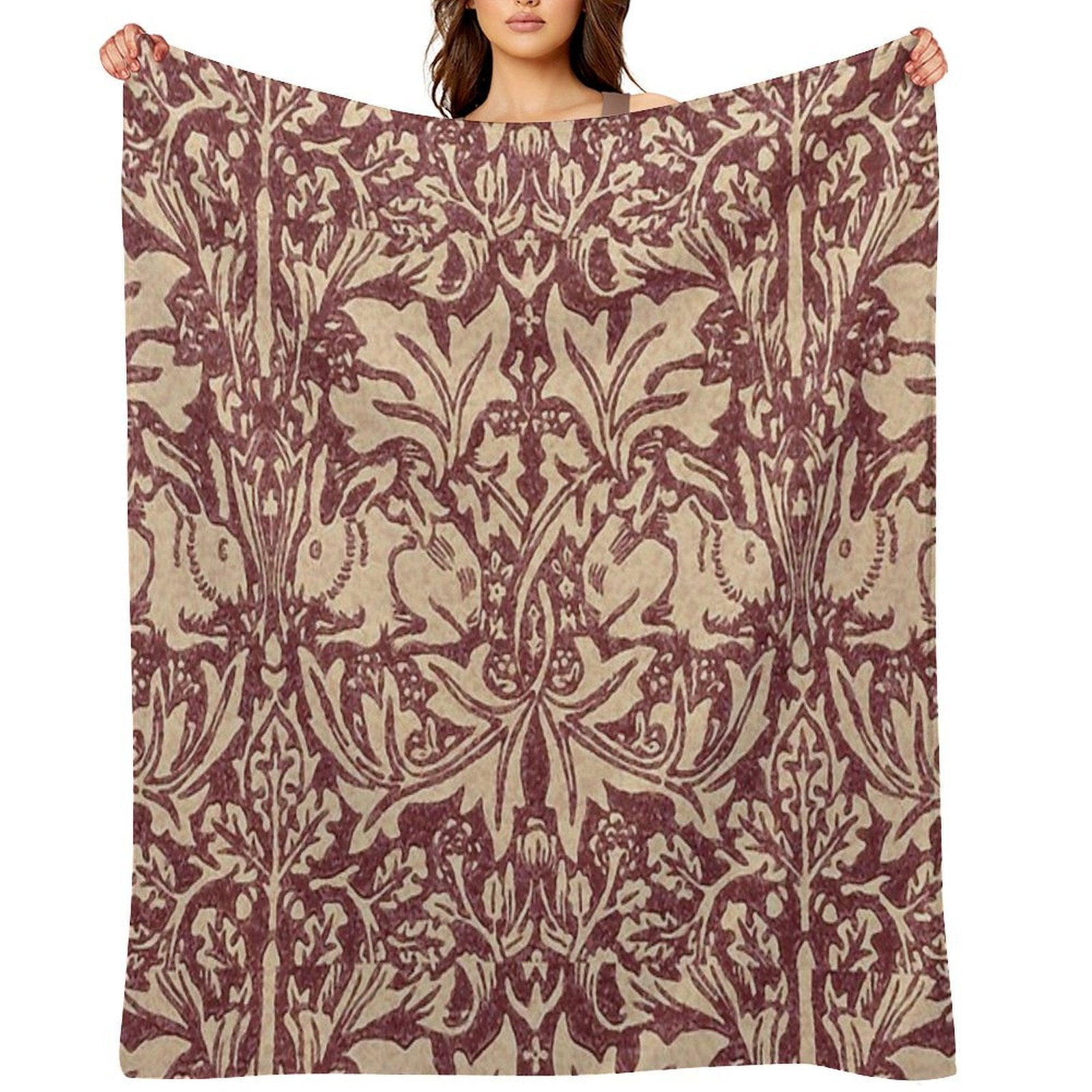 William Morris Brer Rabbit (burgundy) Pattern Shrink-resistant Throw Blanket