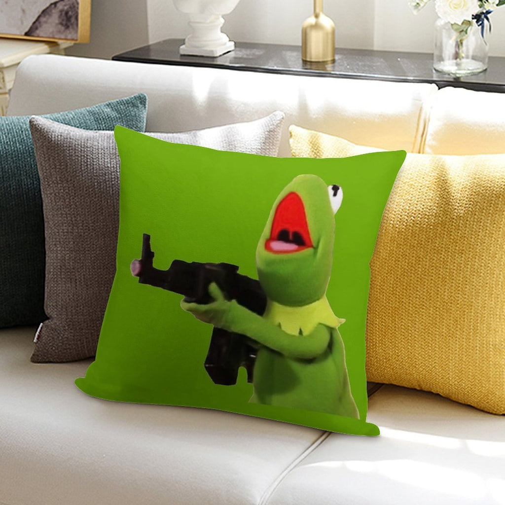 Kermit The Frog With Gun Soft Washable Throw Pillow