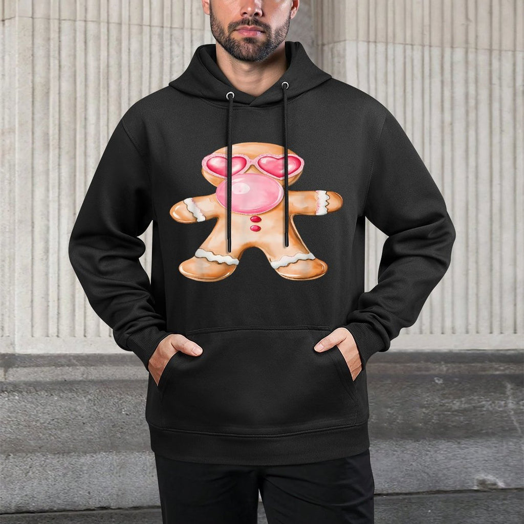 Gingerbread Blowing Bubble Gum Pink Sunglasses Christmas Easy Care Hoodie