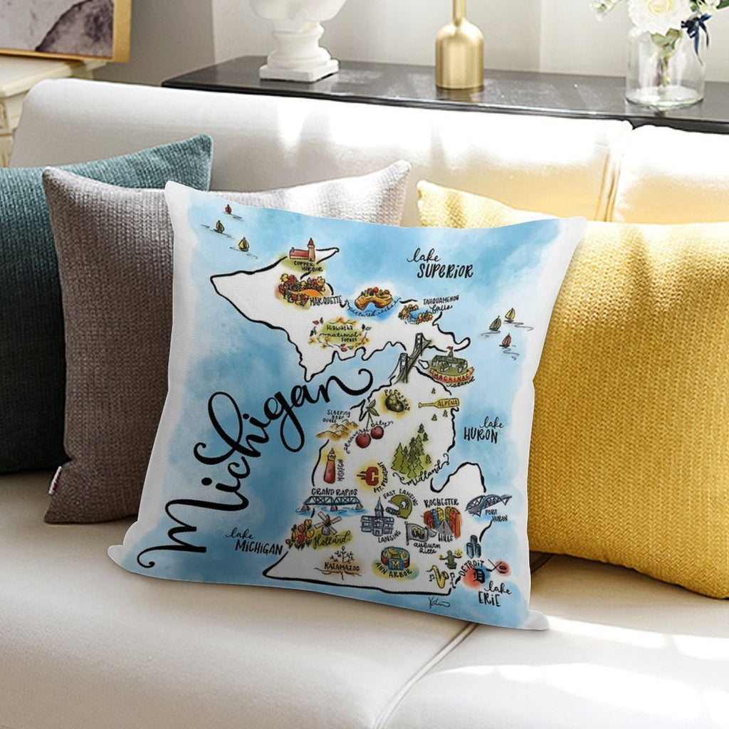 Map for Michiganers Soft Fade-Resistant Throw Pillow