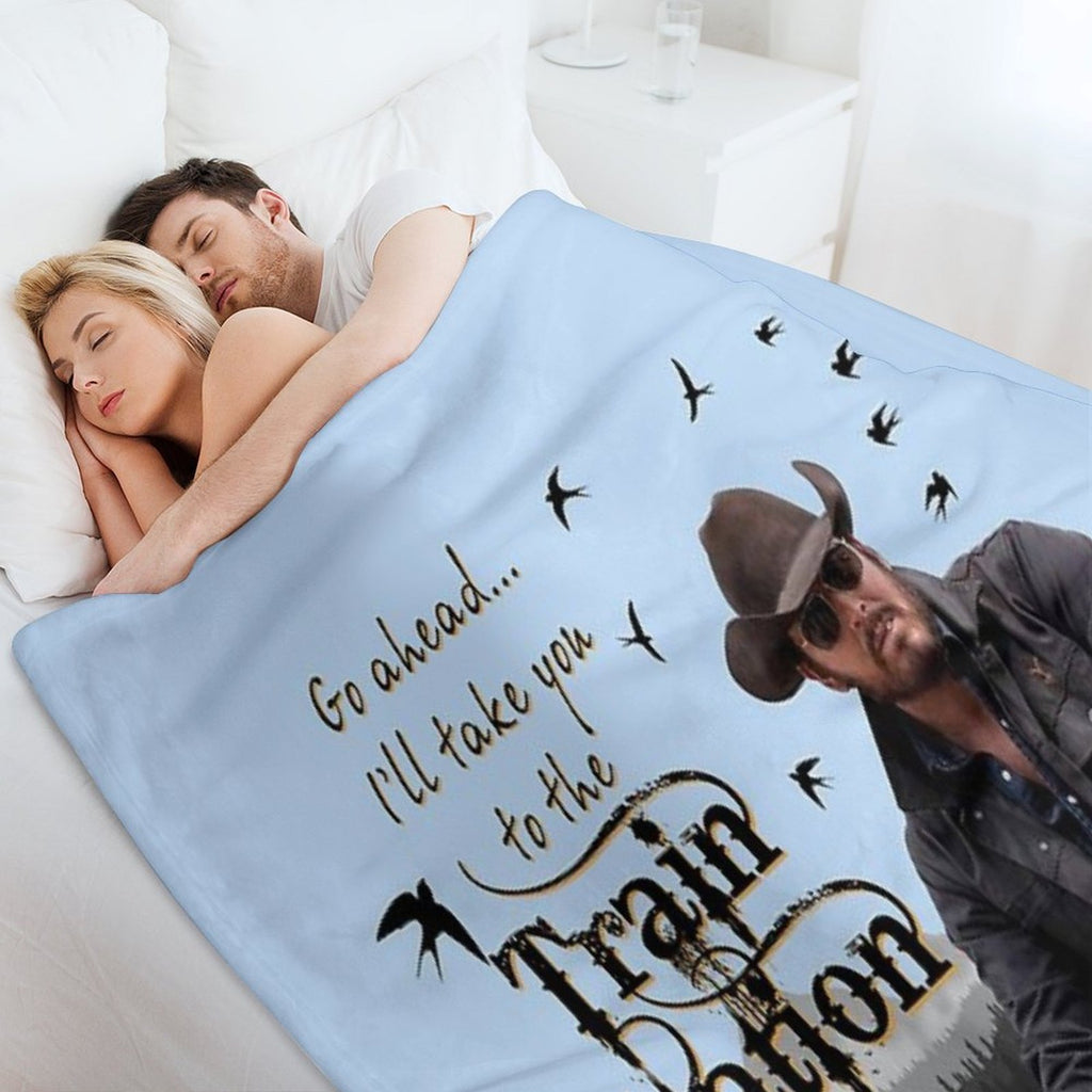 Go Ahead I'll Take You To The Train Station Rip Wheelerr Yellowstoneb American Tv Series Logo Multi-functional Throw Blanket