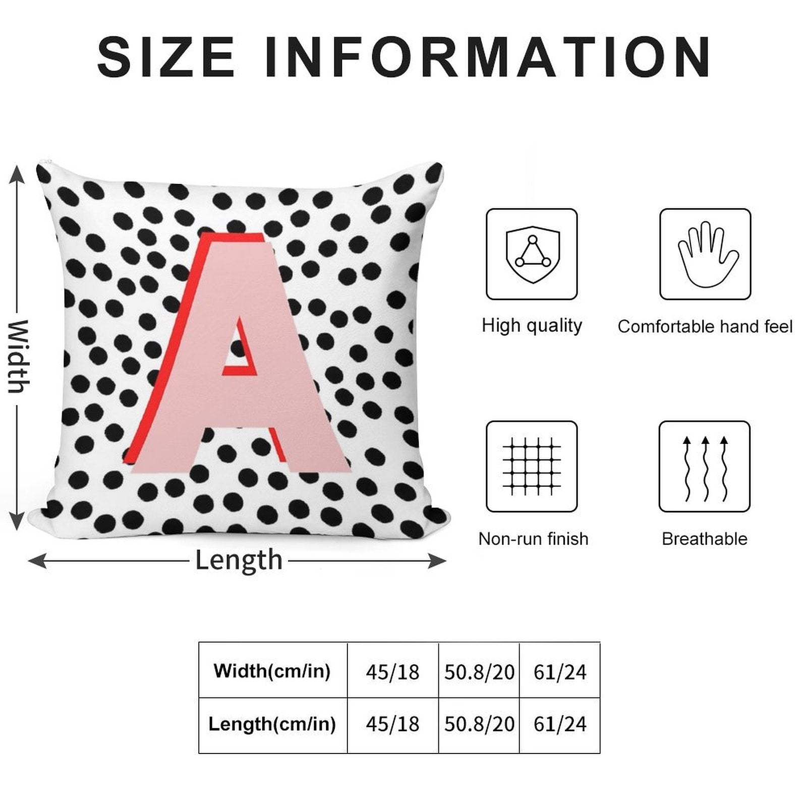 Black & White Dalmatian Print Spots With Pink Letter A Soft Durable Construction Throw Pillow