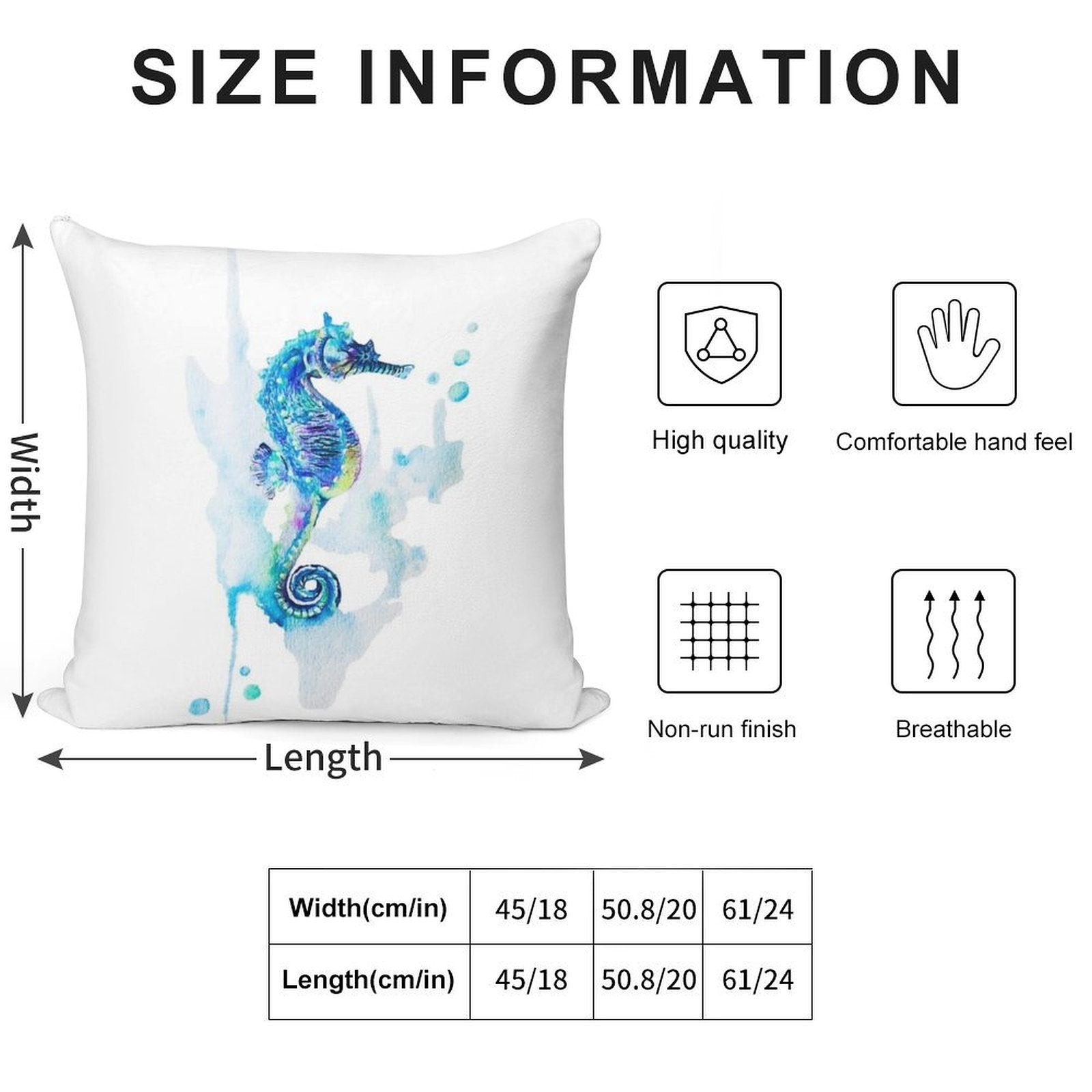 Watercolor Seahorse Soft Durable Construction Throw Pillow