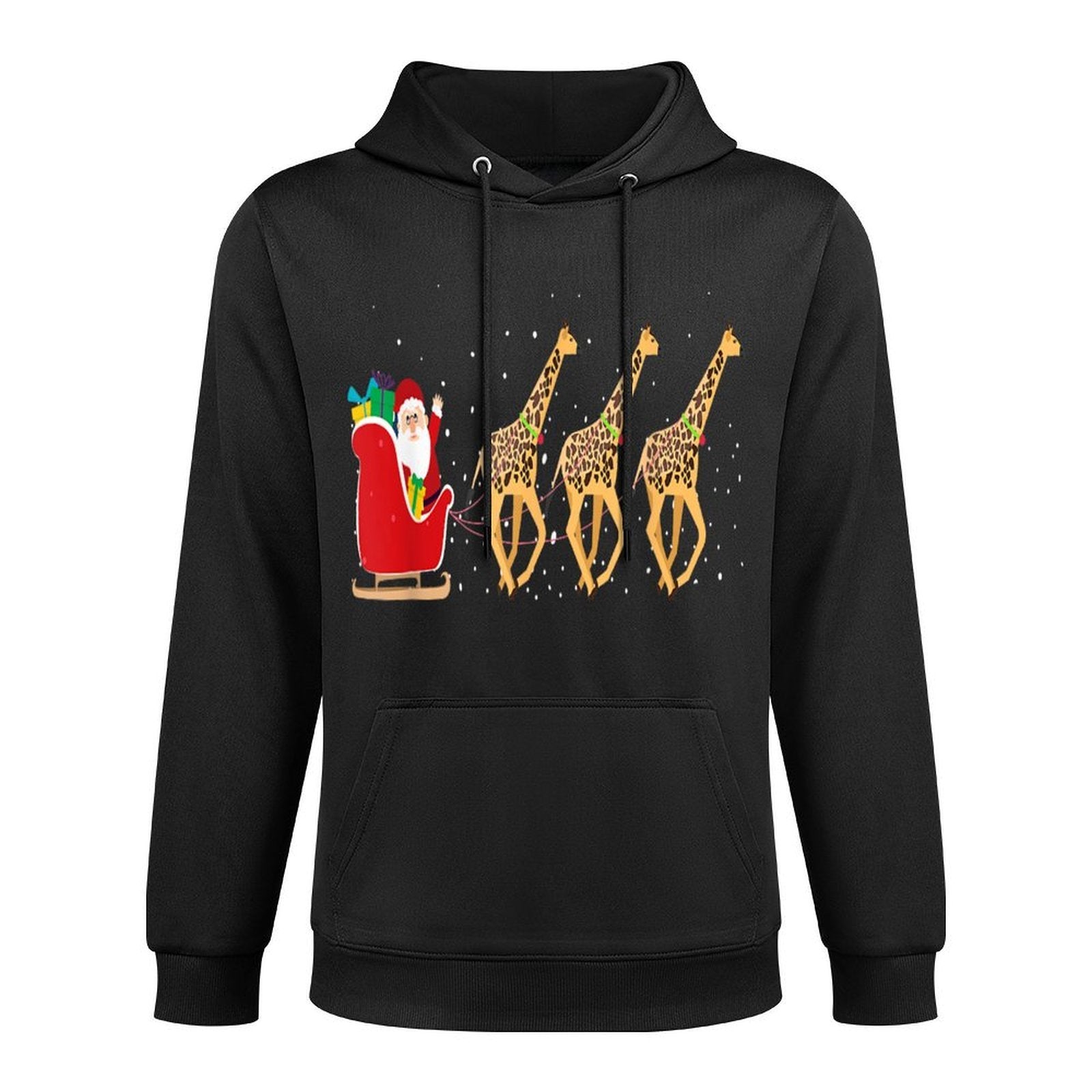 Giraffe Santa Christmas Sleigh - Funny Giraffe Xmas Breathable Fabric Hoodie