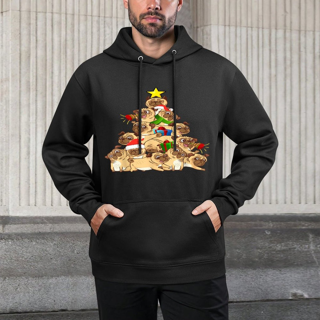 Pug Dogs Tree Christmas Sweater Xmas Pet Animal Dog Gifts for Men Women Kids Pilling-Resistant Hoodie