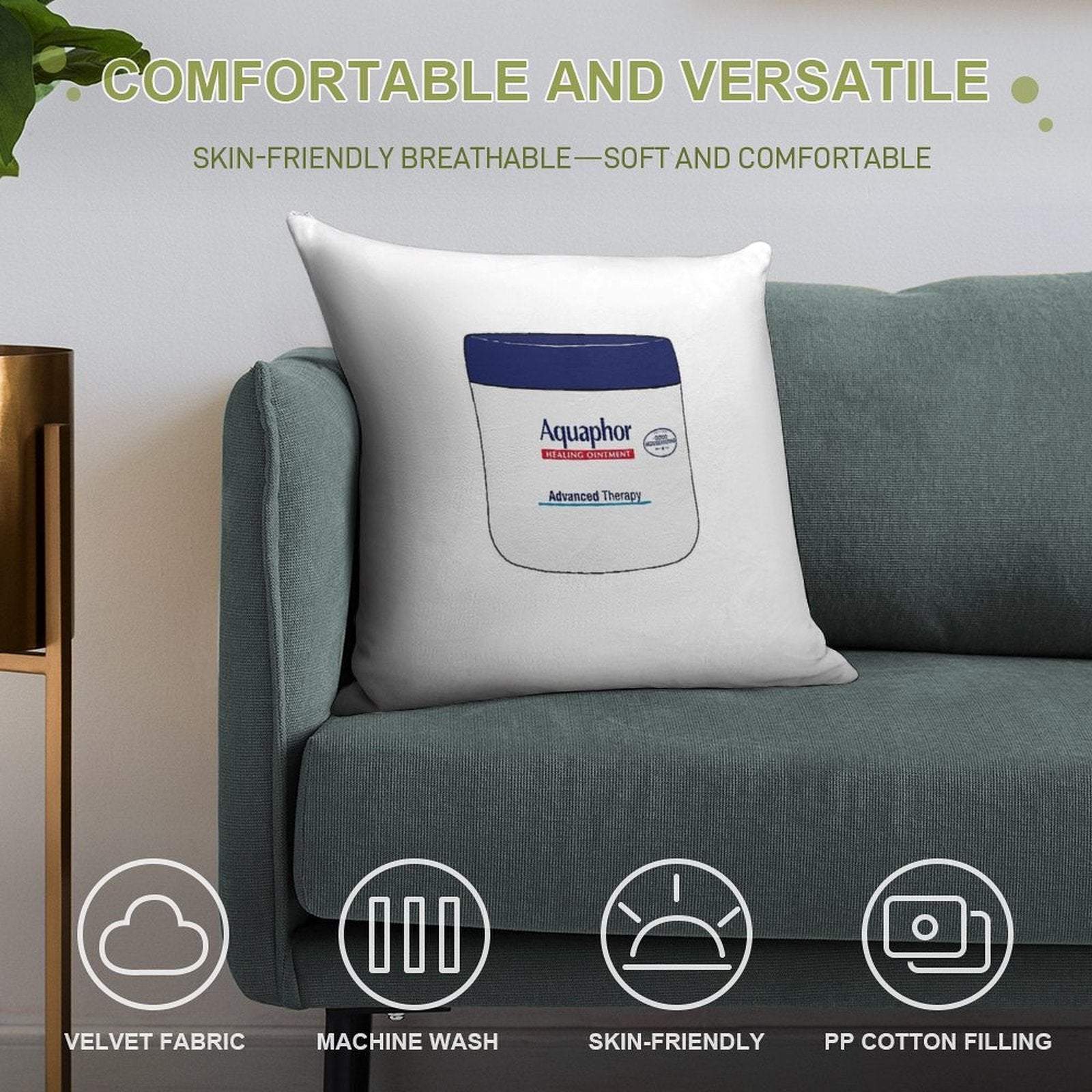 Aquaphor Soft Hidden Zipper Throw Pillow