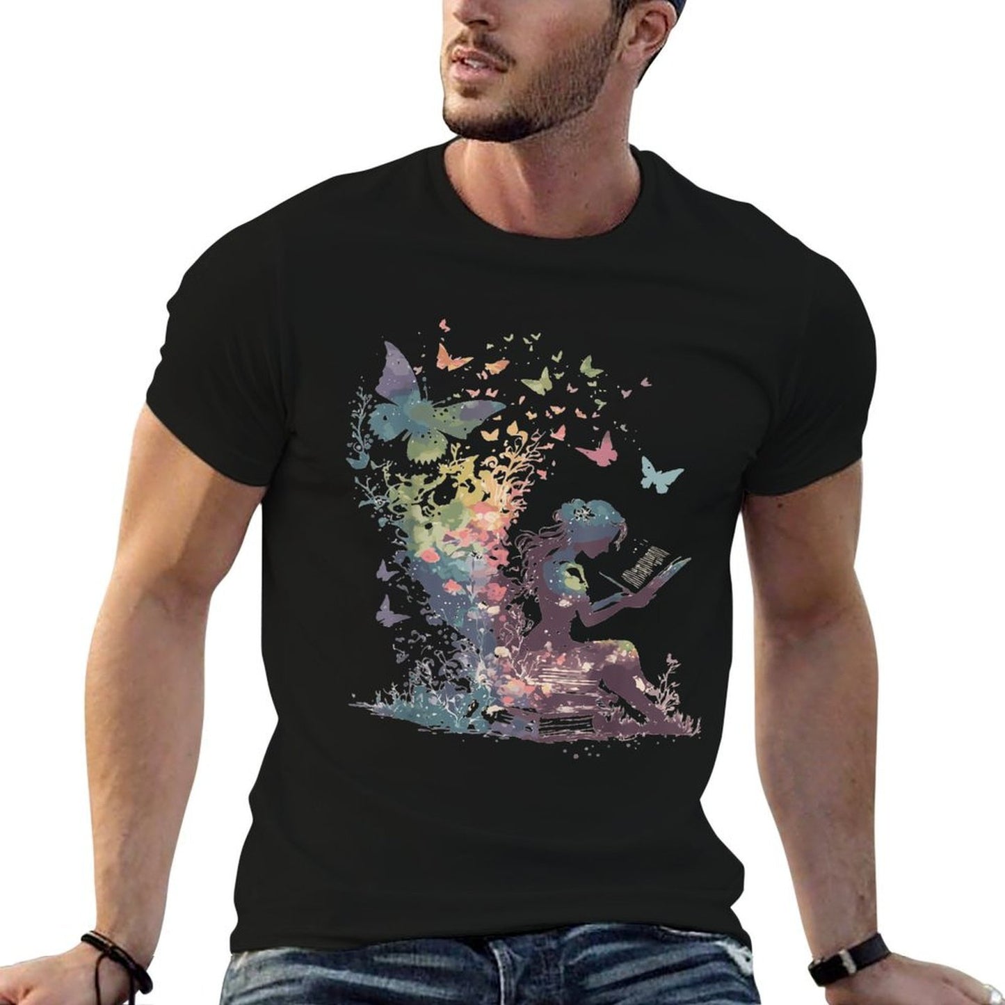 Watercolor Butterfly Fairy Read Book Library Fantasy Novel  Classic T-Shirt