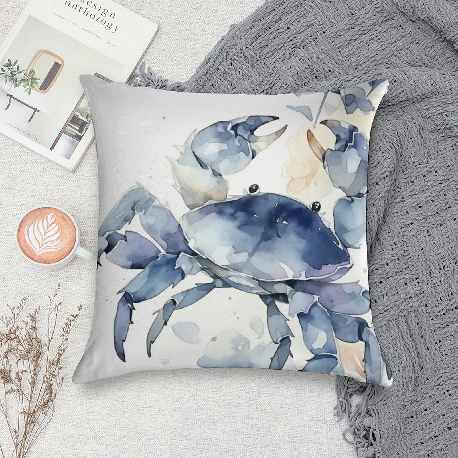 Blue Crab Beach House Coastal Nautical Delight Soft Warmth Comfort Throw Pillow