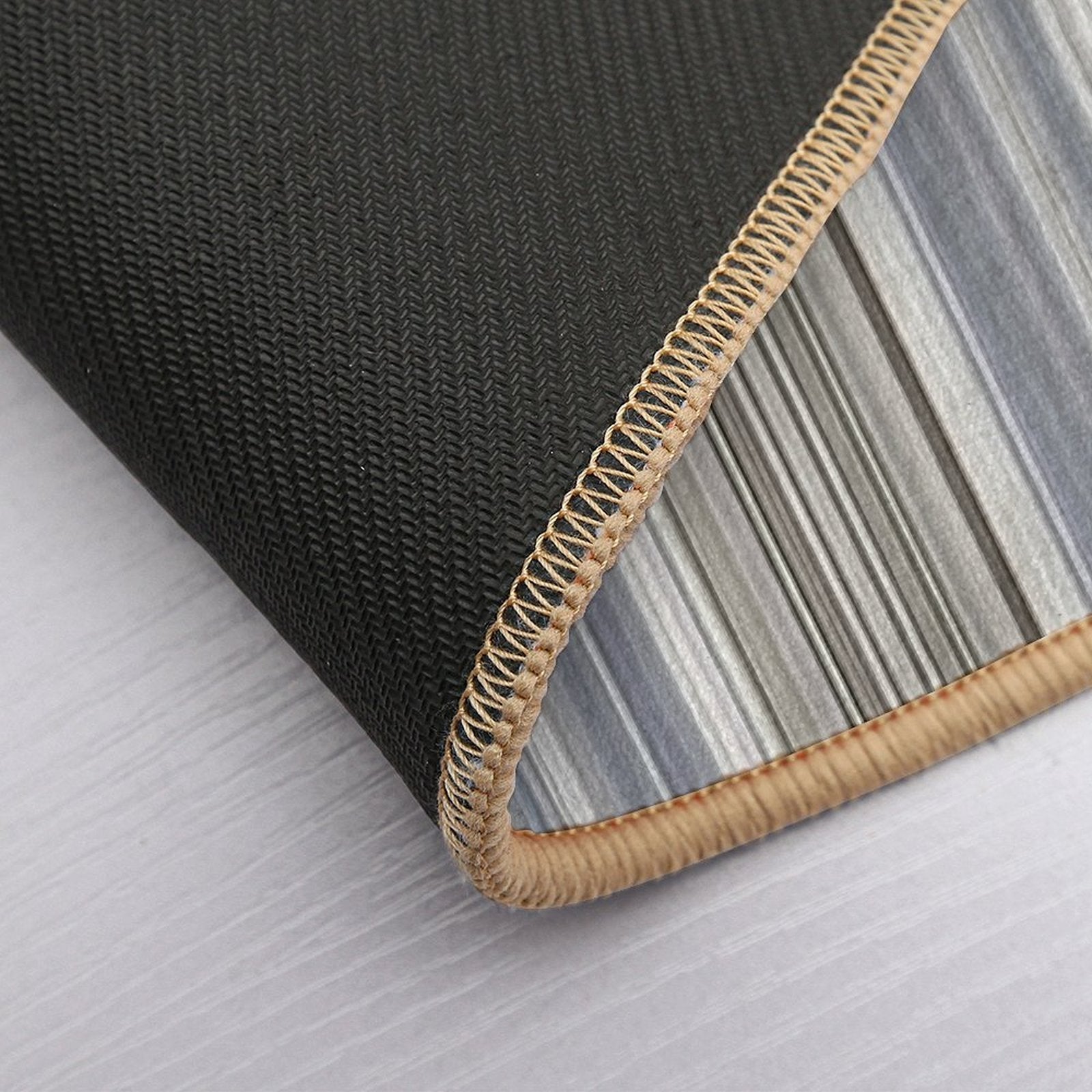 Blue Grey Tan Stripes  Slip-Resistant Bath Mat