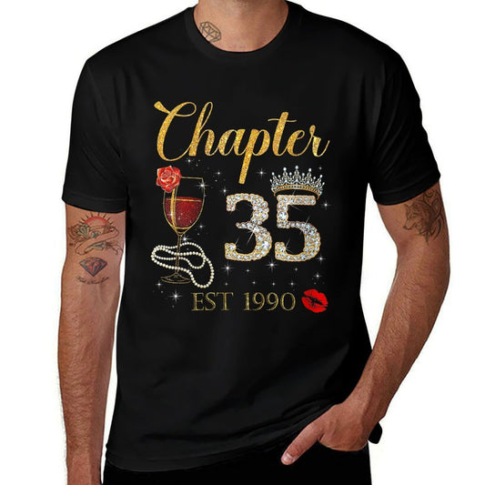 Womens Chapter 35 Est 1990 Happy Birthday 35th Rose Red Wine  High-quality Stitching T-Shirt