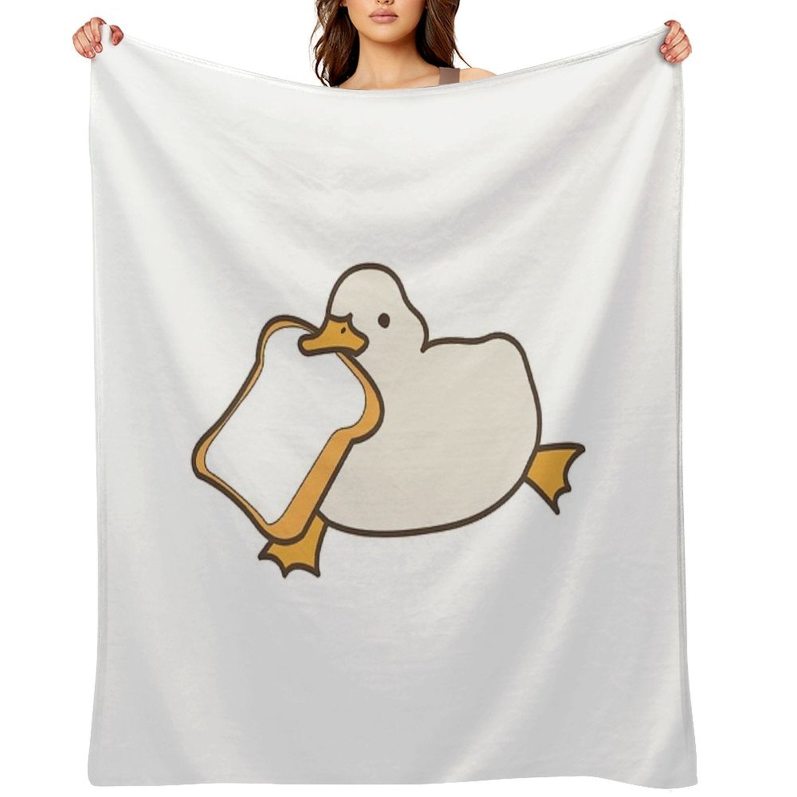 Cute Duck with Bread Yellow Funny Kawaii Animals Travel-friendly Throw Blanket