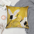 Golden Japanese Cranes Oriental Traditional Soft Hidden Zipper Throw Pillow
