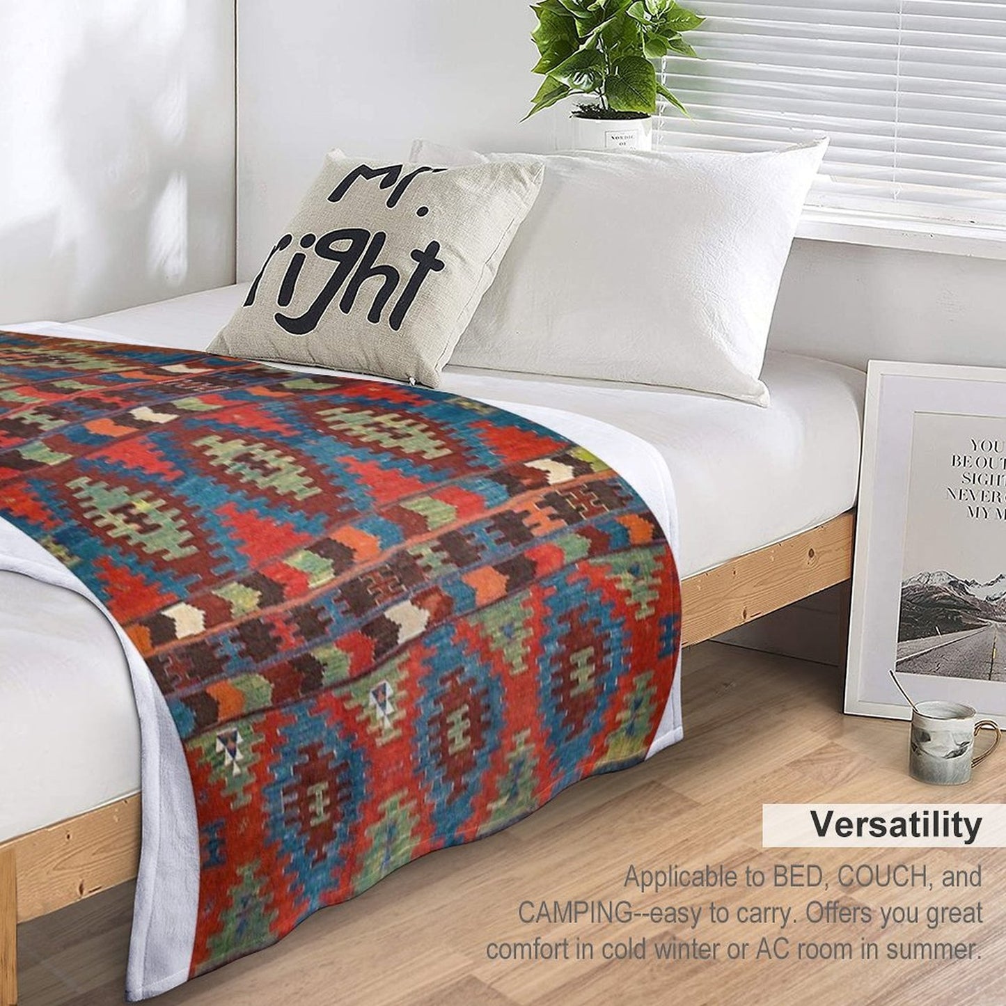 Tuscan Shapes III  19th Century Southwestern Colorful Red Blue Orange Green Brown Ornate Rug Pattern Comfort Throw Blanket