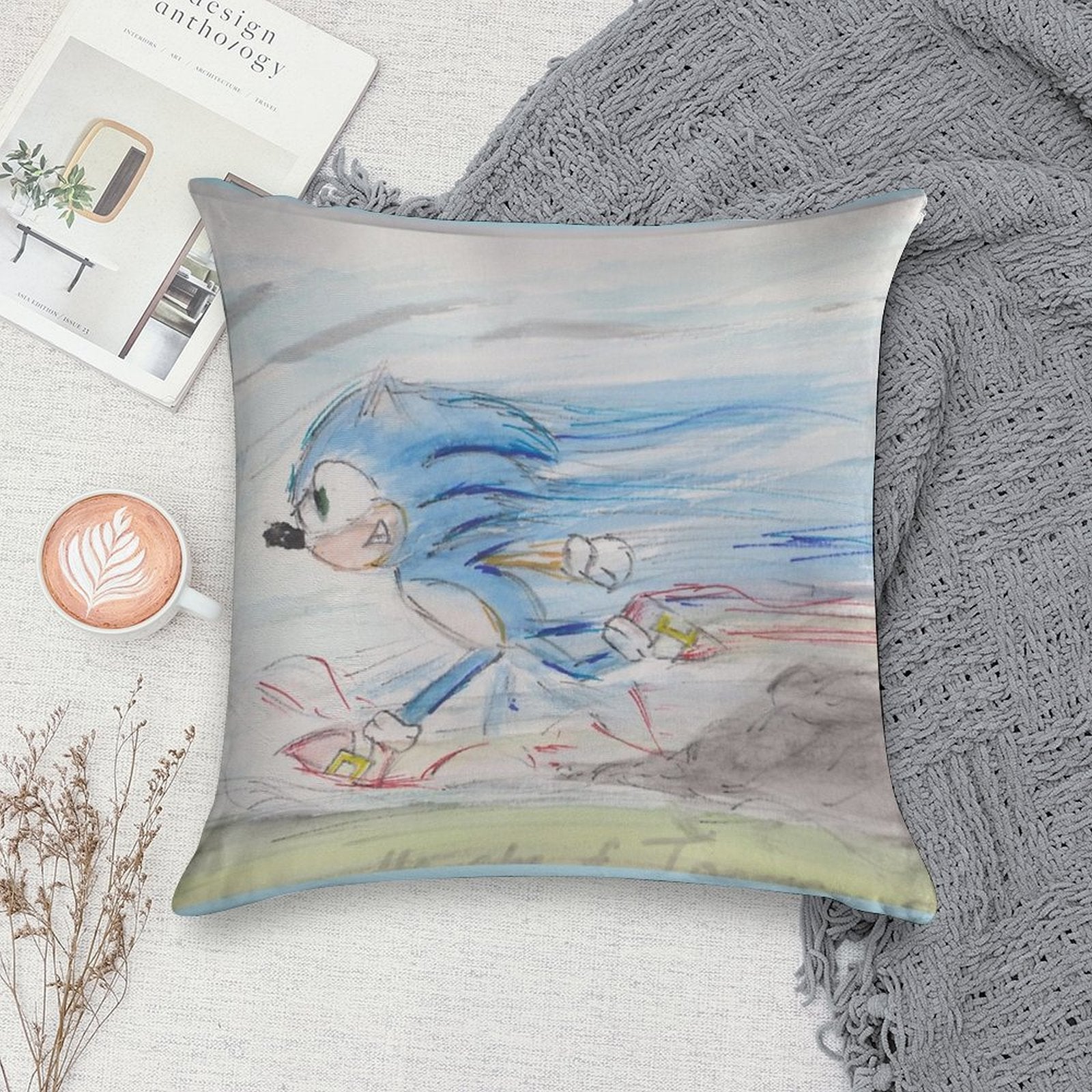 Sonic on The Run Soft Multiple Sizes Throw Pillow