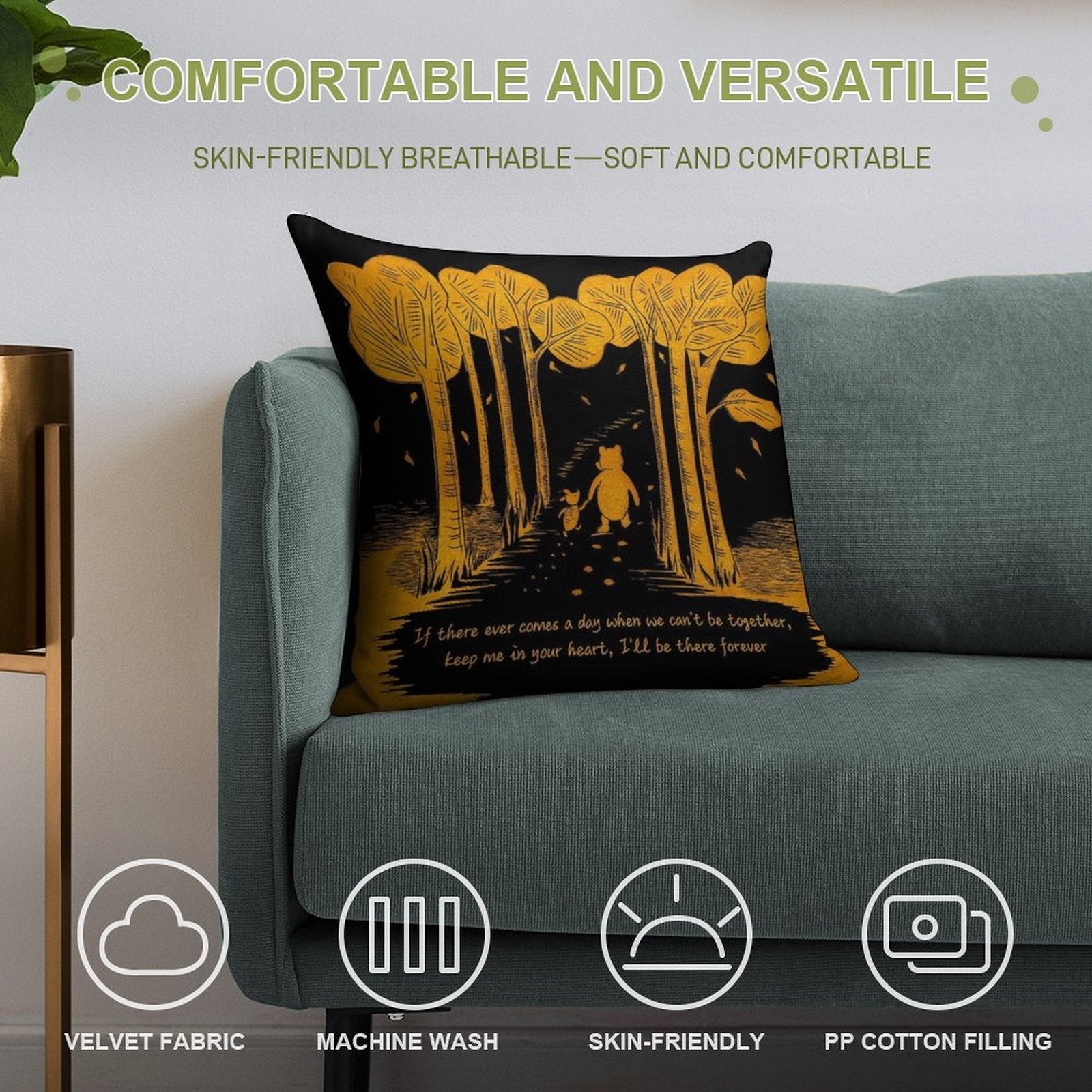 If There Ever Comes A Day When We Can't Be Together Winnie The Pooh And Piglet Linocut Black And Gold Soft Reinforced Edging Throw Pillow