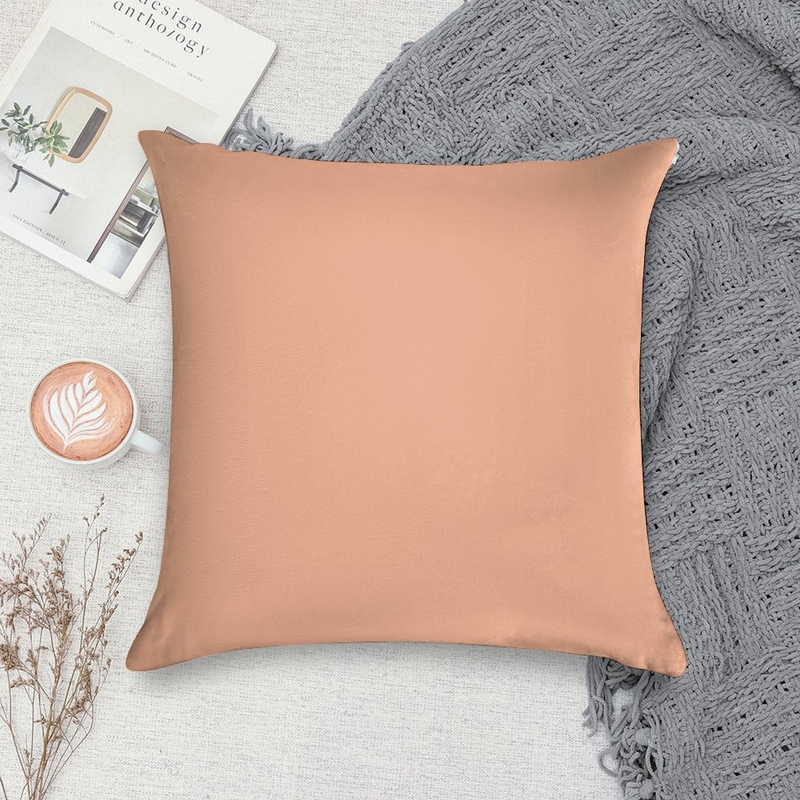 Peach-Orange Solid Color Soft Style Accent Throw Pillow